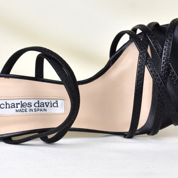 CHARLES DAVID Shoes Black Strap Leather 2.5 Inch High Heels - Picture 3 of 4